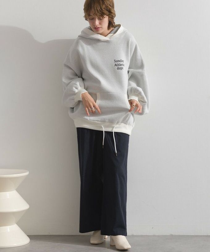 日本 Lupilien - Sunday休閒寬大版型針織帽T-海軍藍