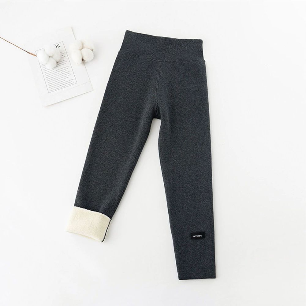 加絨腰鬆緊保暖內搭褲-簡約羅紋-深灰