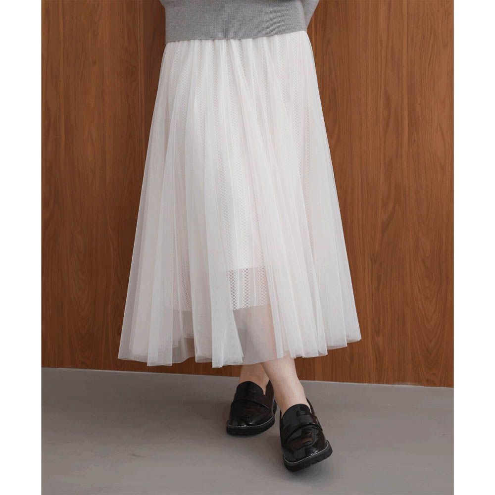 華麗優雅層次緹花鬆緊紗裙-氣質白