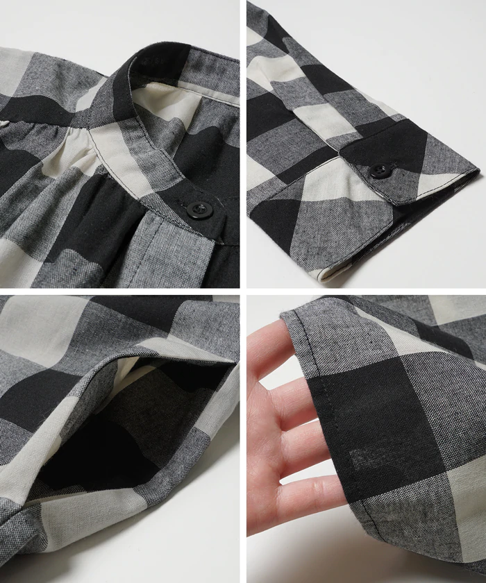 日本 COCA - 復古百搭黑白格子薄長袖襯衫洋裝/外套-黑白