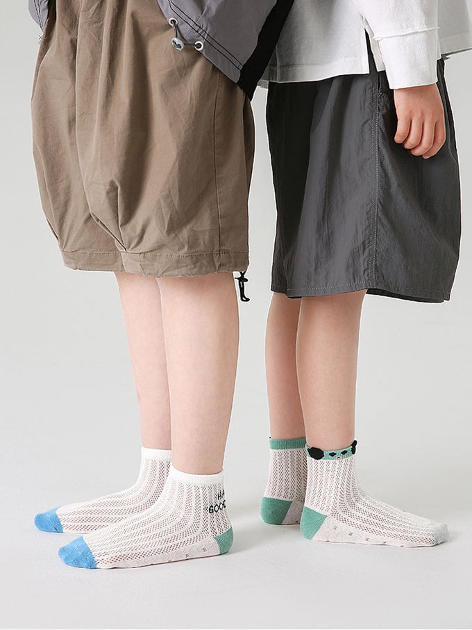 元氣小狗小熊網眼短筒棉襪