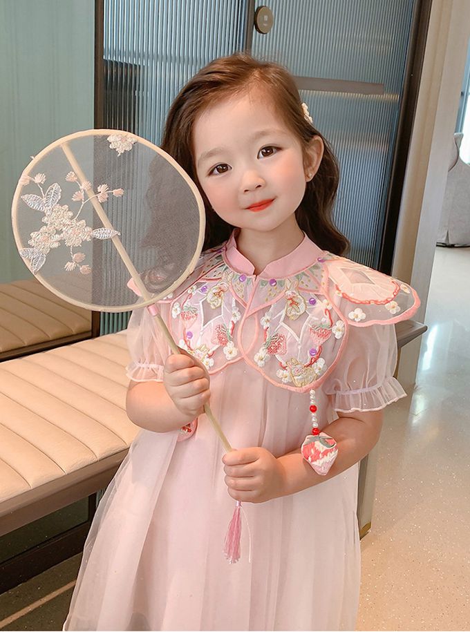 繡花披領小兔子草莓網紗公主裙