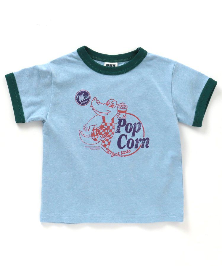 日本 BREEZE - 美式復古印花撞色邊短袖上衣-甜甜圈店-灰