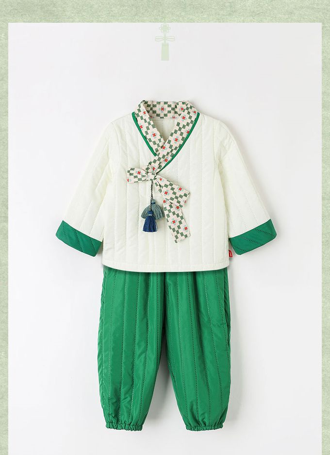 韓國 OZKIZ - 對稱格子印男寶生活韓服套裝