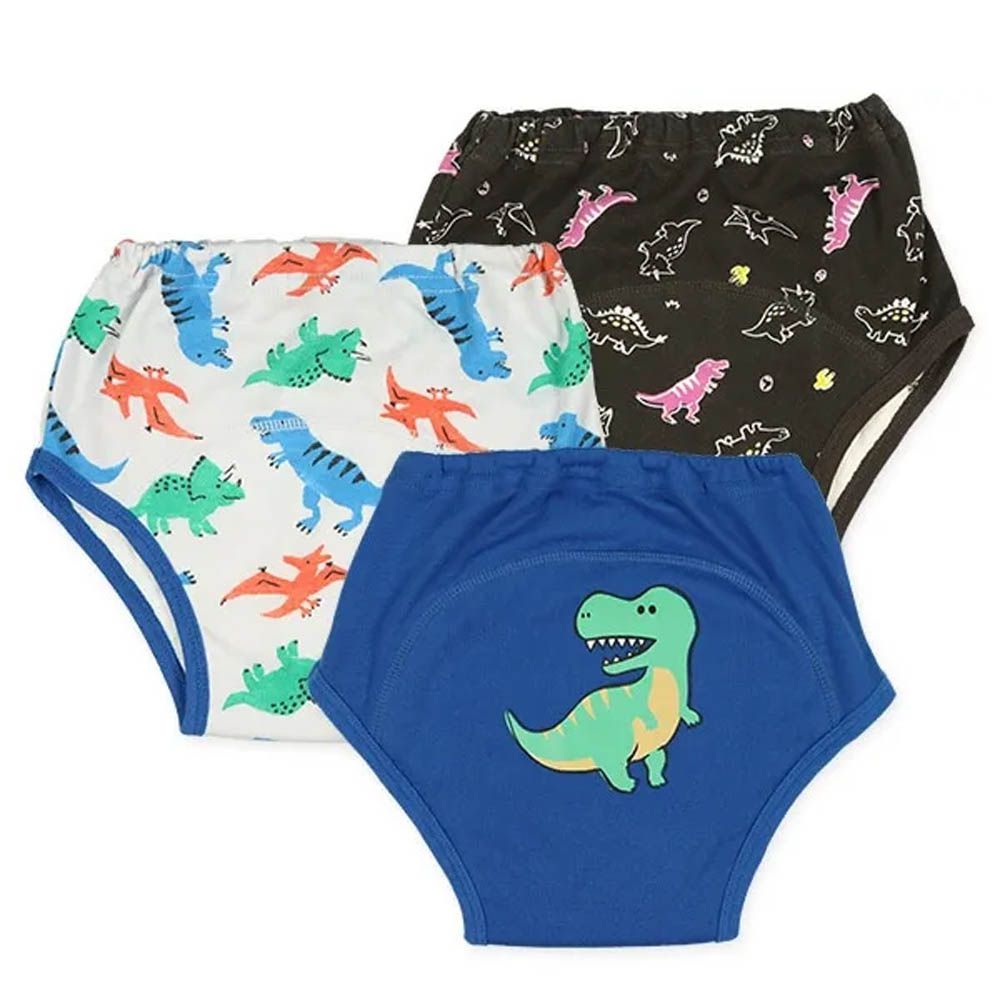 三層密縫式學習褲3件組-可愛恐龍-藍黑系