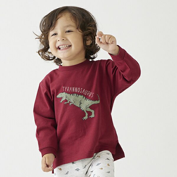 日本 petit main - 男孩俏皮長袖上衣-消防車-雜灰