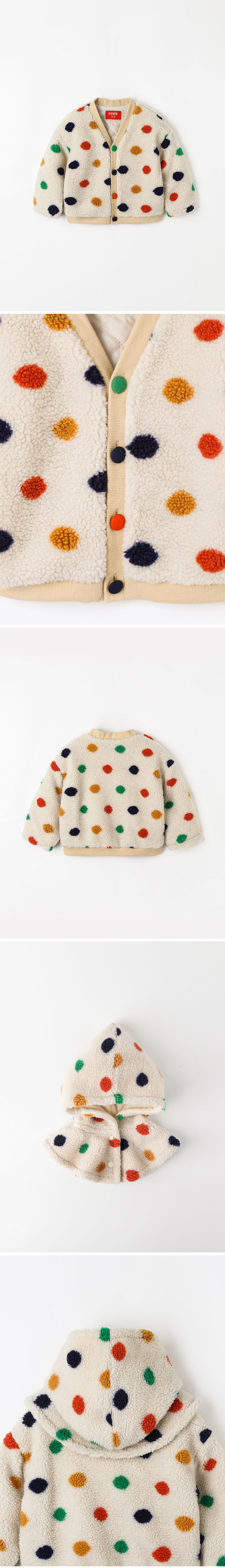 韓國 OZKIZ - (附帽子)彩點毛絨絎縫內裡保暖外套-卡其