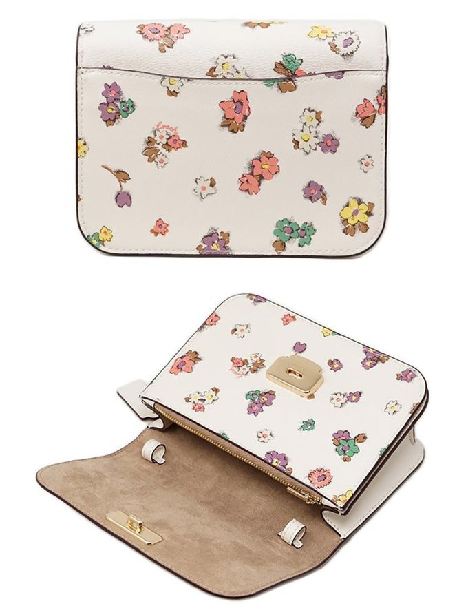 COACH - 造型皮革翻蓋斜背包 (彩色花朵)