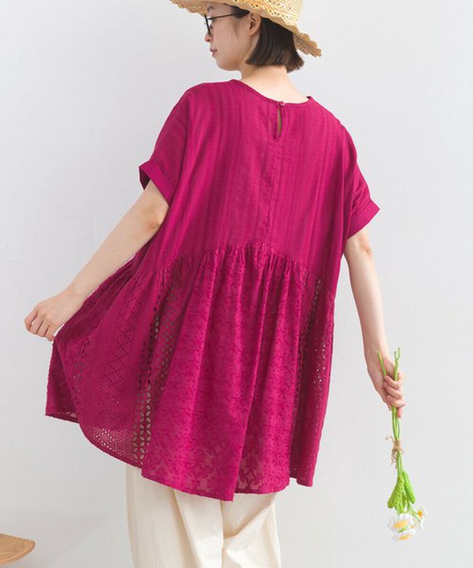 日本 Lupilien - 100%印度棉 柔美緹花長版短袖上衣-白