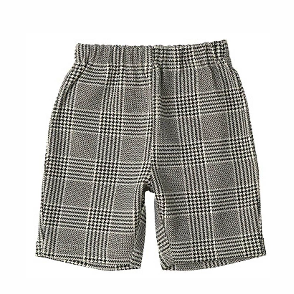 百搭印花彈力休閒短褲-格紋-黑x白