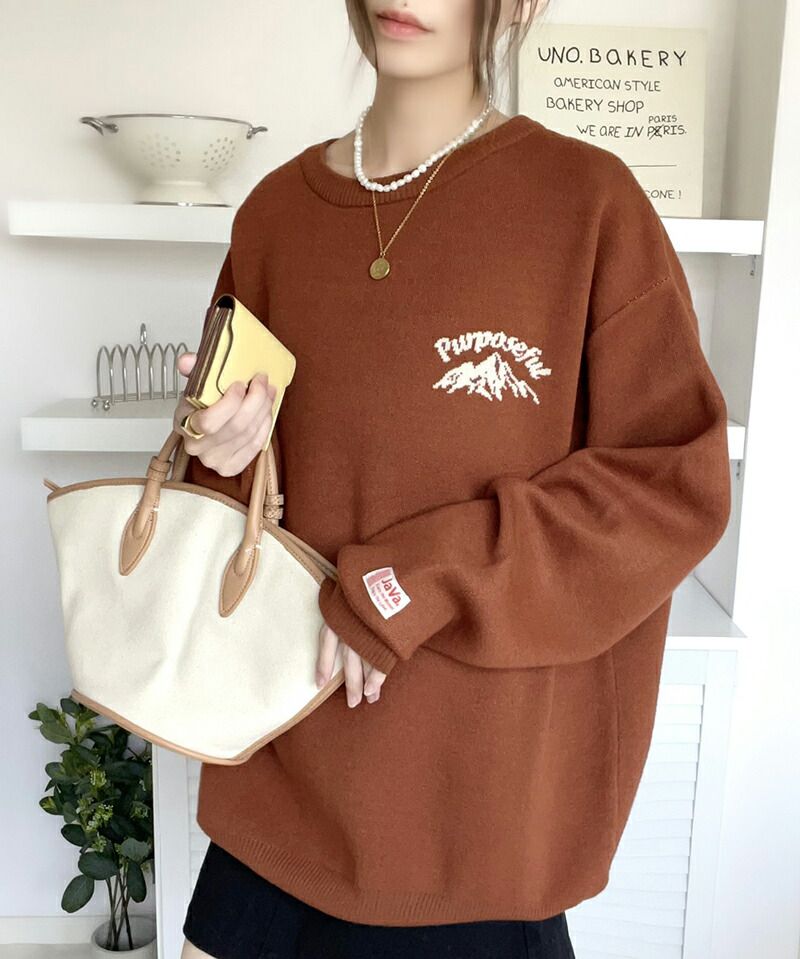 日本 Classical Elf - Java聯名 2WAY美式復古印花針織毛衣-卡其