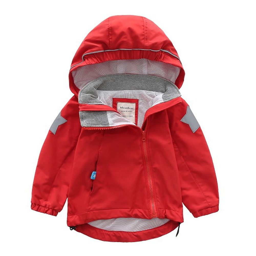 防風防雨反光衝鋒外套-網紗內襯-紅色星星-斜拉鏈