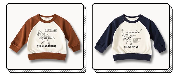 純棉圓領短版長袖上衣/大學T-暴龍-咖啡+杏