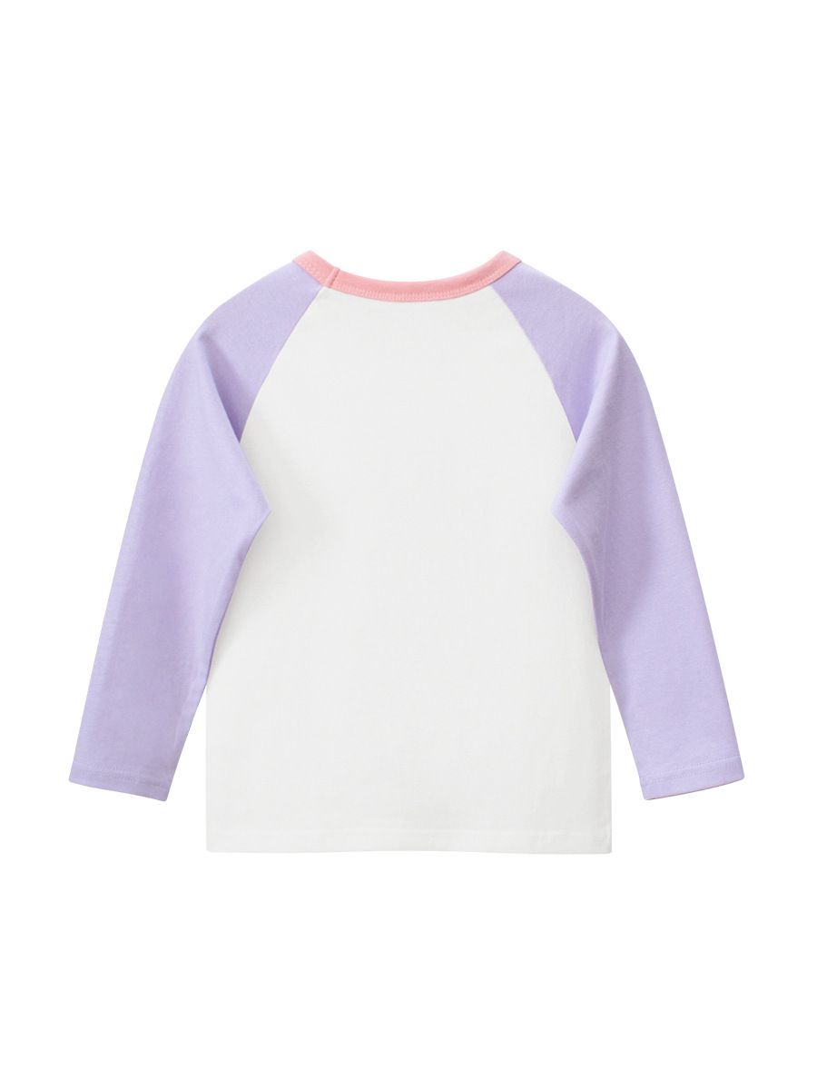 純棉圓領薄長袖上衣-笑臉兔兔-米白+紫
