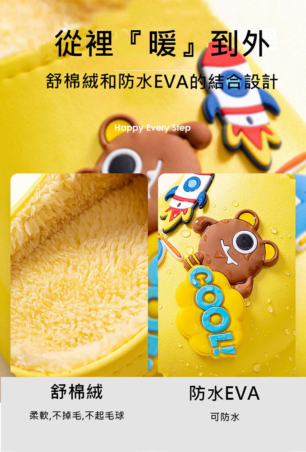 Cheerful Mario - 秋冬保暖兒童拖鞋-黃色