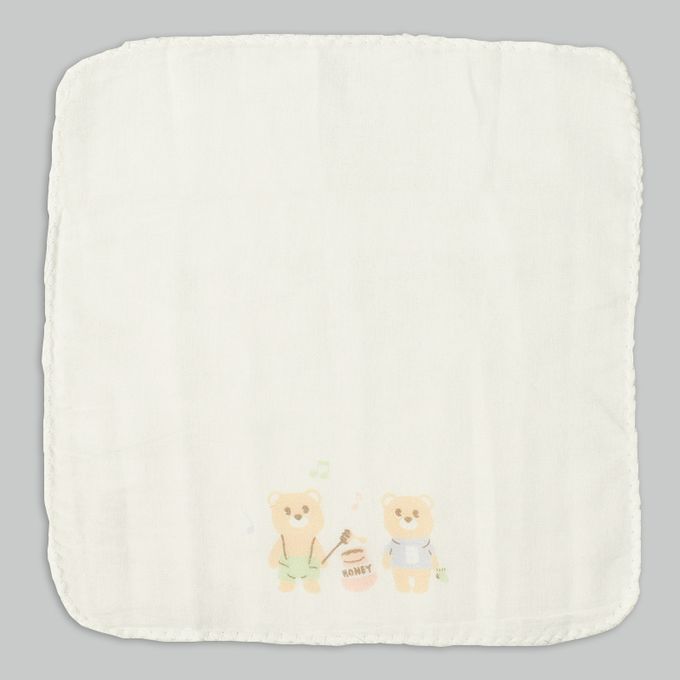 akachan honpo - 棉紗手帕10入組-週年紀念小熊-米白色 (22×22cm)