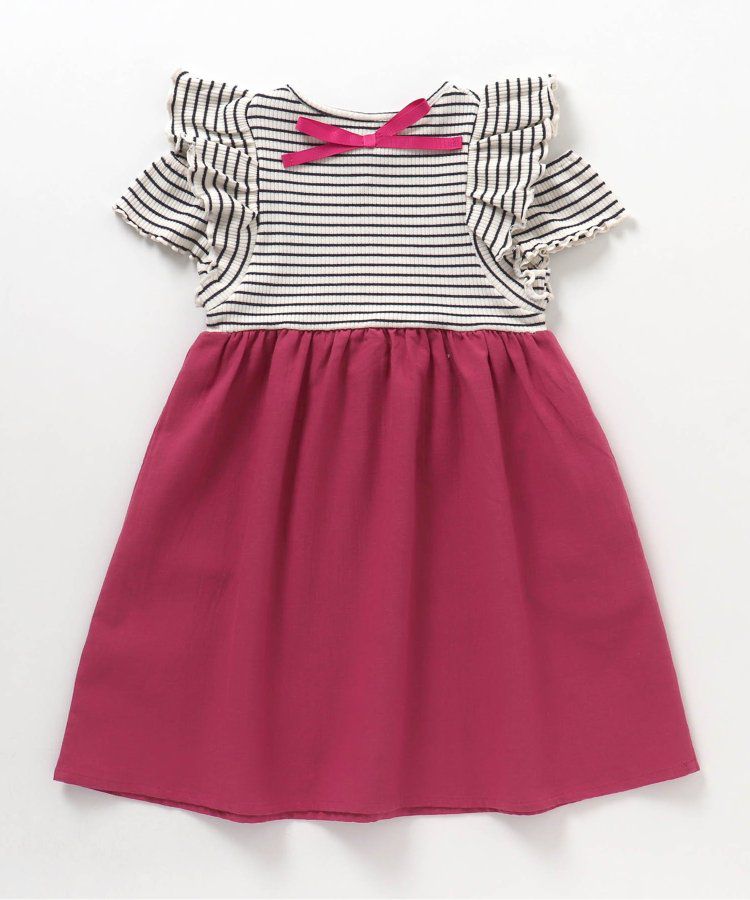 日本 apres les cours - 蓬鬆荷葉邊小露肩洋裝-向日葵-水藍x白