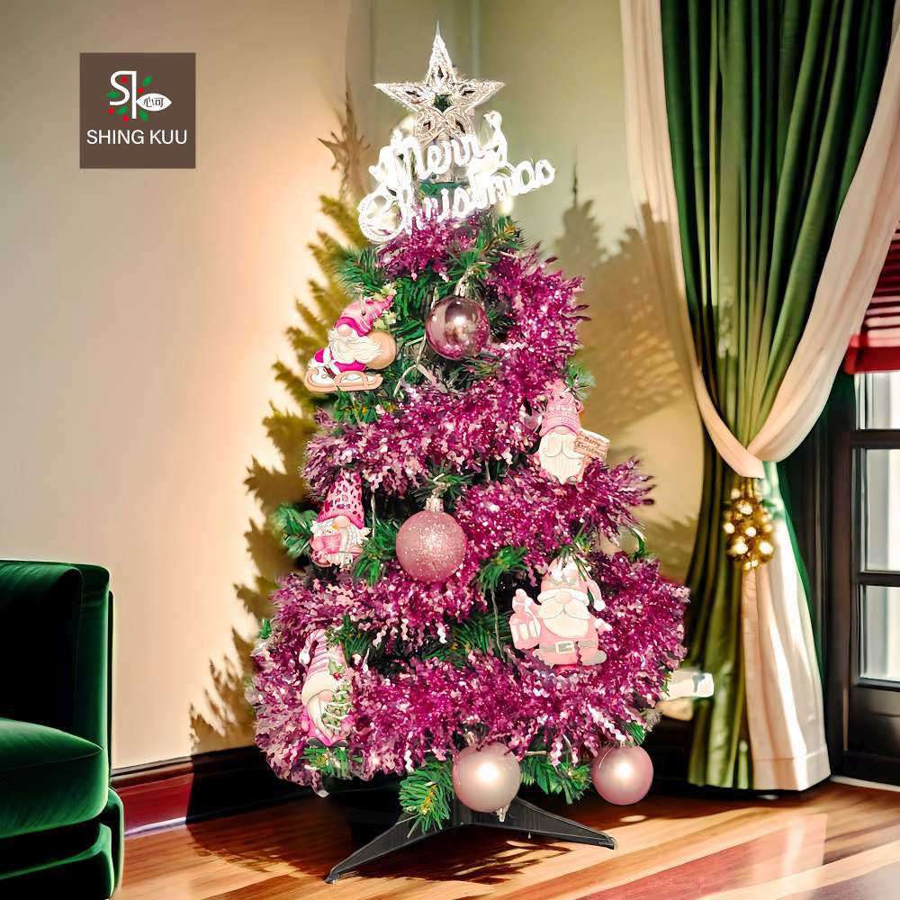 2尺60cm小美好套裝聖誕樹+2號夢幻粉紅聖誕老人彩繪木片飾品組_不含燈款_台灣本島免運費