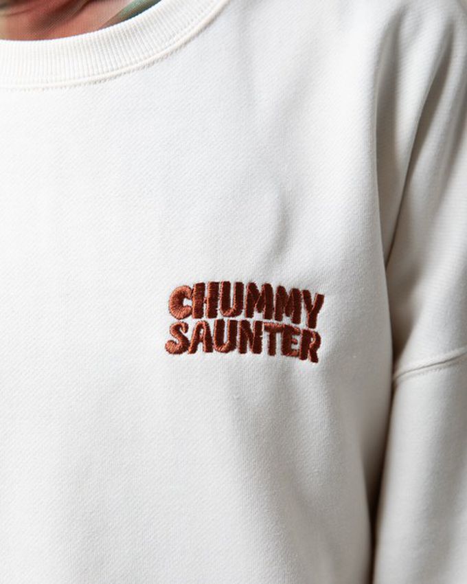 日本 gleam - 裏毛寬版甜點好友印花大學T-白x深藍