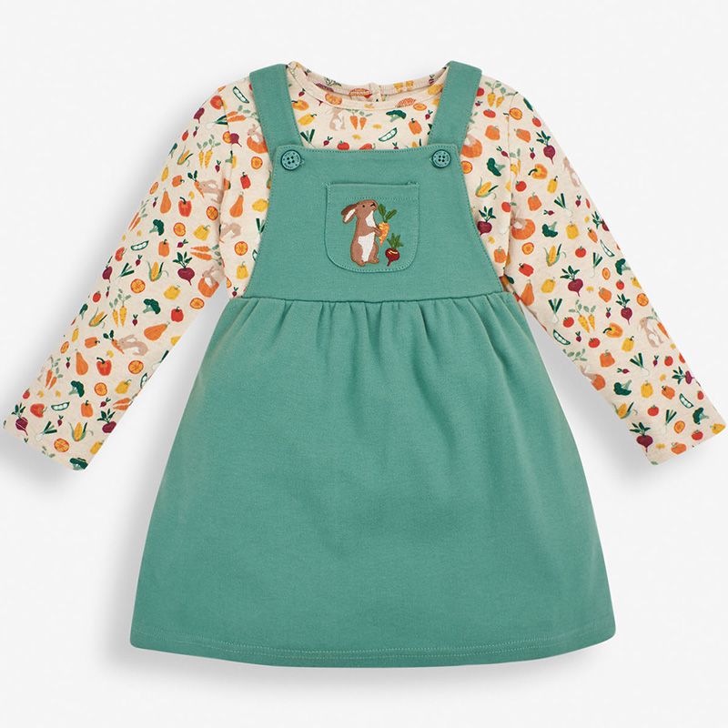 英國 JoJo Maman BeBe - 嬰幼兒/兒童100％純棉兩件式洋裝-田園小兔
