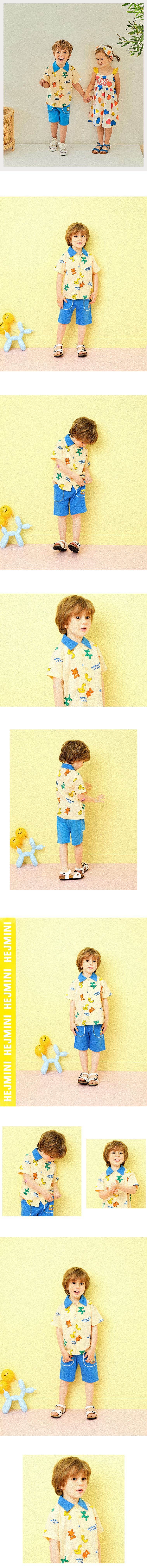 韓國 HEJMINI - 氣球印花排扣襯衫套裝-米X藍