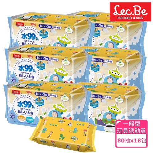 日本 LEC - 迪士尼純水99%濕紙巾-玩具總動員-18包入箱購組(免運)-80抽X18包入