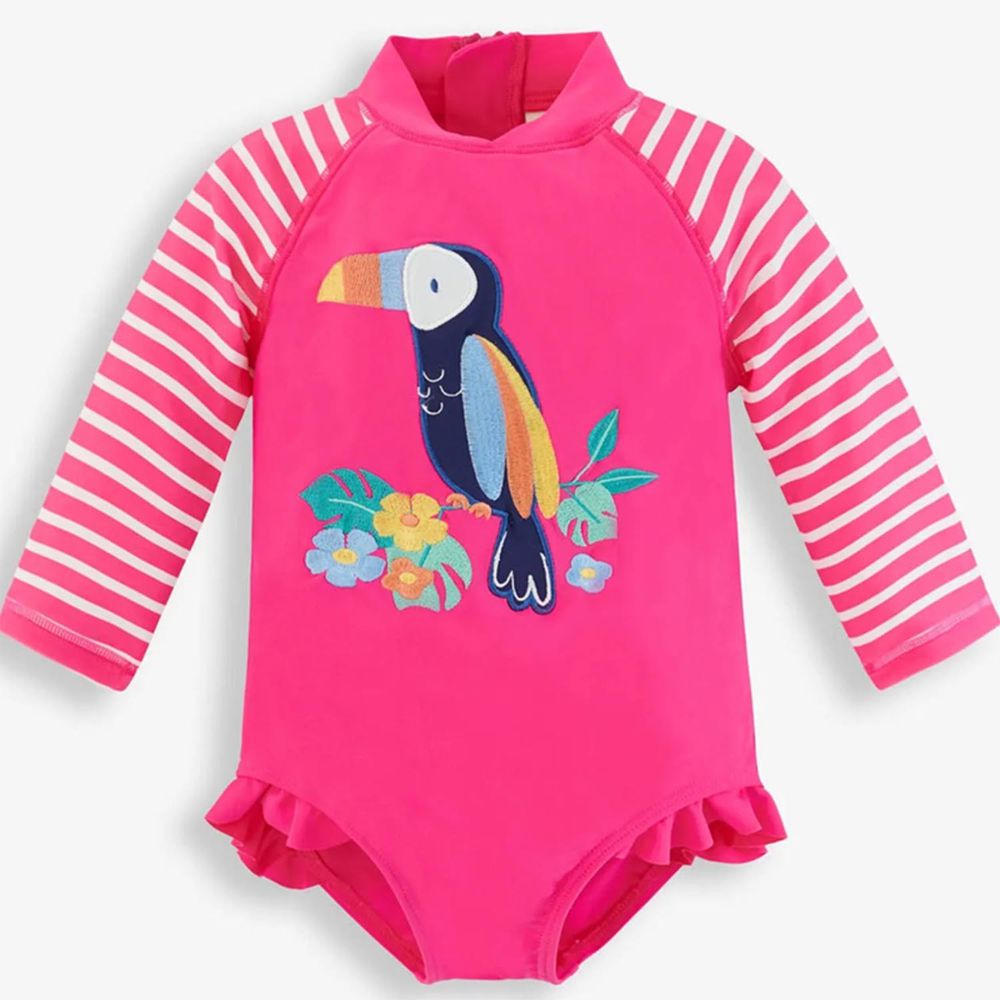 英國 JoJo Maman BeBe - 嬰幼兒/兒童連身長袖泳裝-彩虹巨嘴鳥