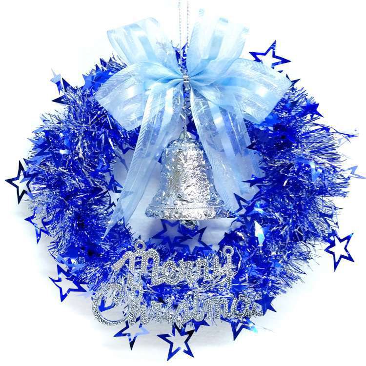 MODACore 摩達客 - 耶誕-10吋藍銀系簍空星星金蔥花圈(輕巧免組裝)佈置聖誕禮物