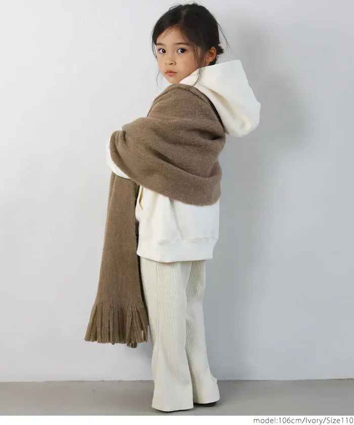 日本 COCA - [可剪裁] 羅紋彈性垂墜感寬褲-孩子-芥黃