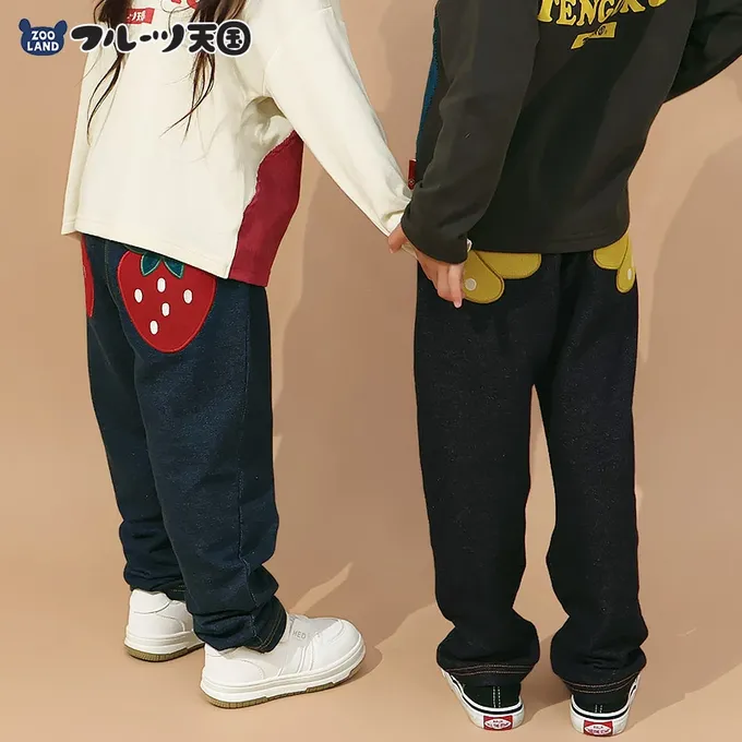 日本 ZOOLAND - 水果樂園 水果屁屁舒適牛仔長褲-香蕉