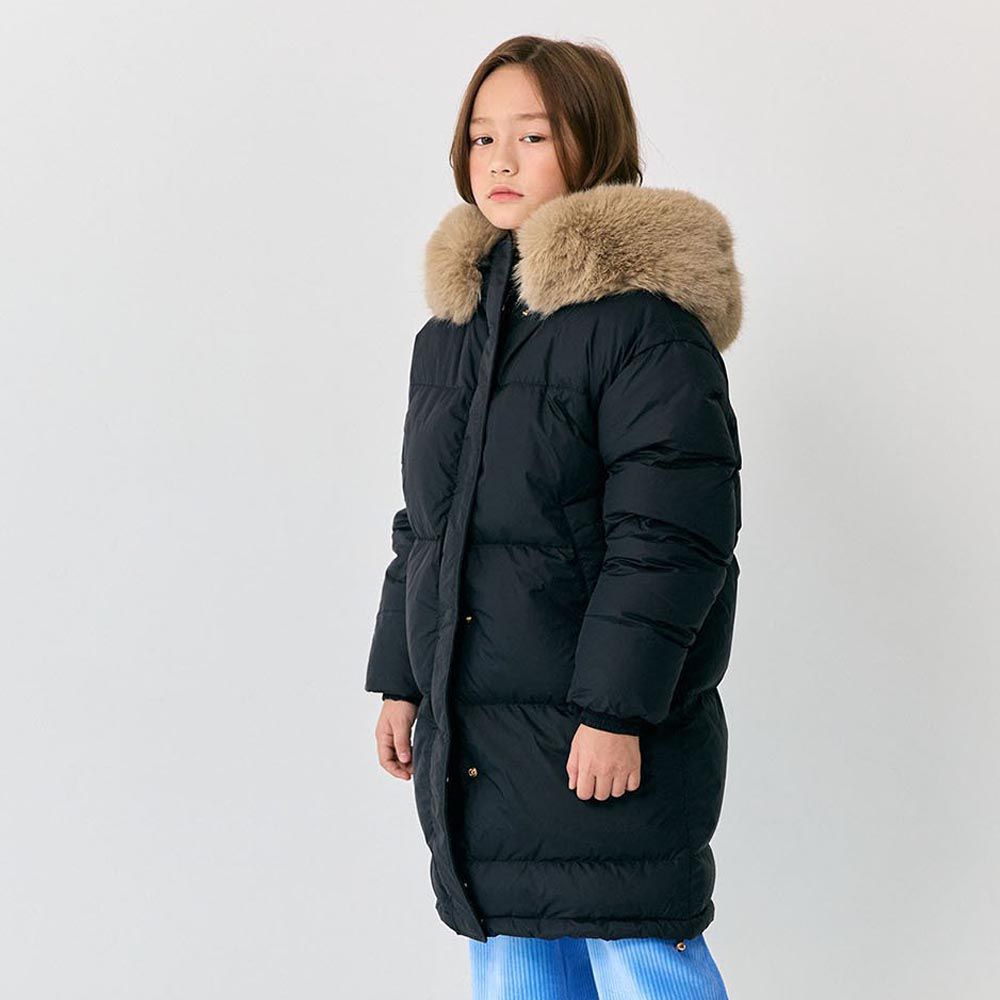 韓國 MONJELLO - (100%鴨絨)雪國來的長版羽絨外套-黑