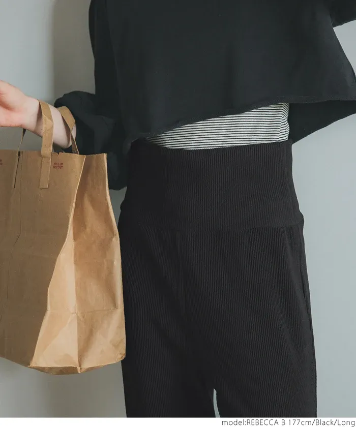 日本 COCA - 棉混舒適羅紋長褲-黑