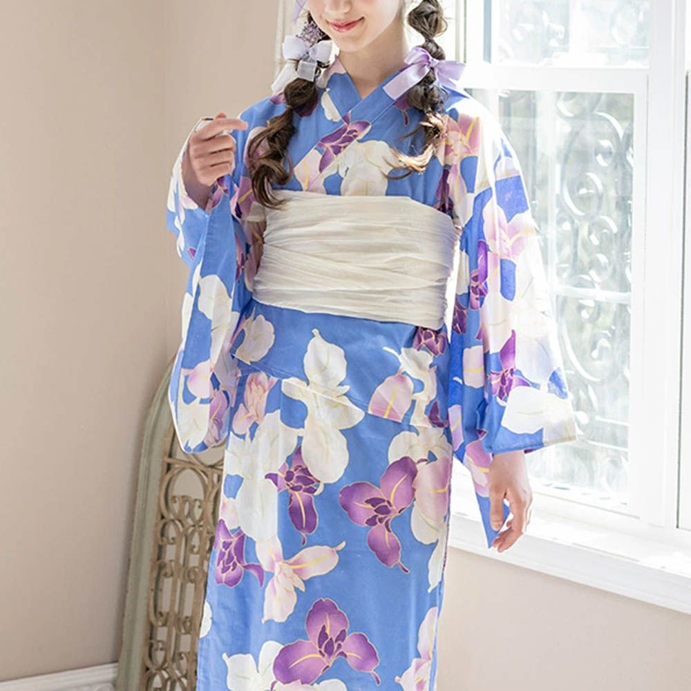 夢幻2way純棉兵兒帶浴衣(可當洋裝)-鳶尾花-寶藍