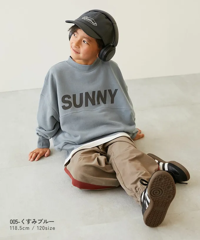 日本 devirock - 英文LOGO寬鬆感落肩長袖大學T-藍紫