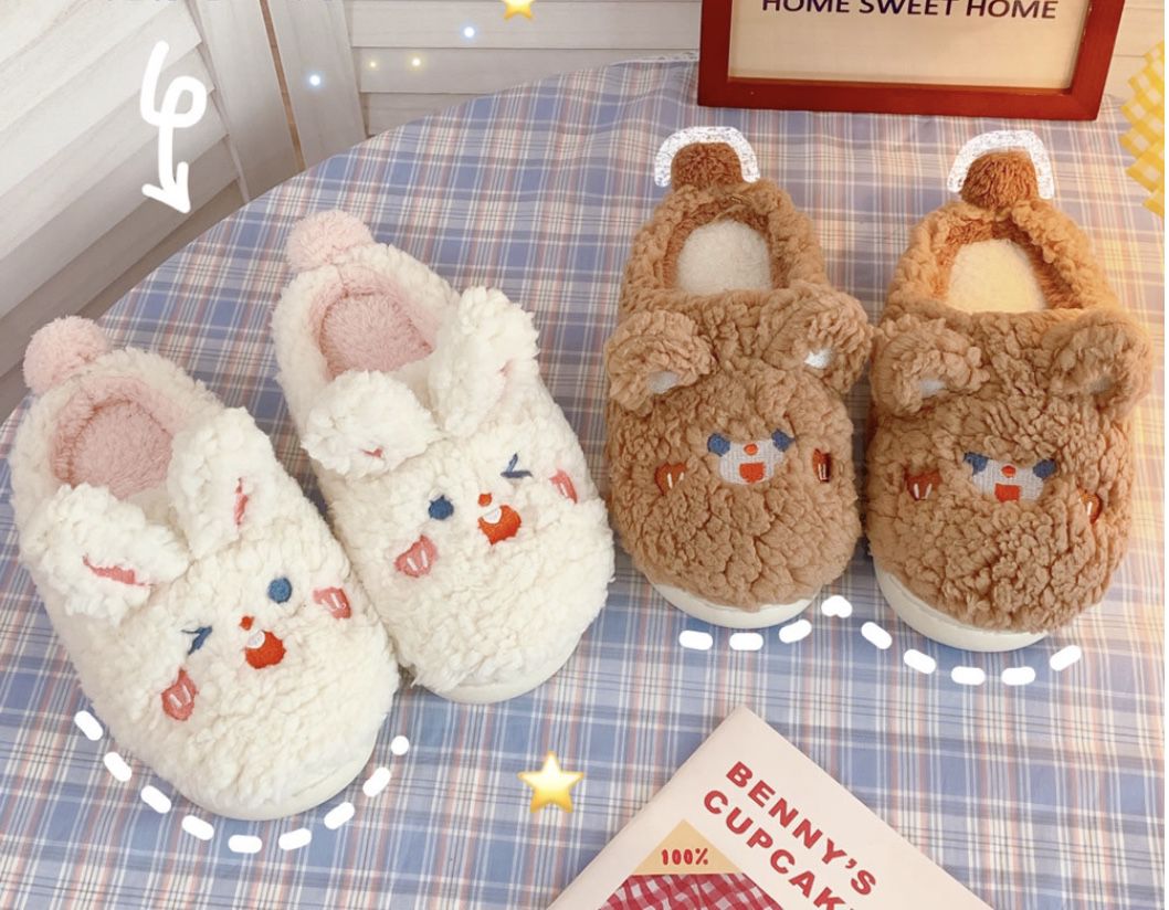 棉花絨卡通小白兔保暖室內拖鞋-成人室內拖鞋-白色 (40-41)-版型偏小(適合24~25cm腳長)