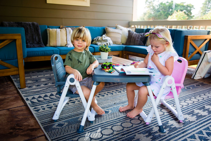 美國 ZOE - 折疊餐椅 x 折疊桌-附白色小餐盤-奢華灰