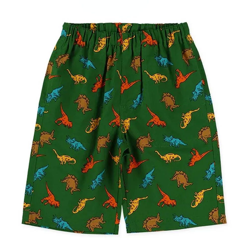 100%棉 滿版恐龍印花短褲-濃綠