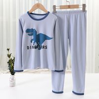 MAMDADKIDS - 純棉圓領長袖套裝/家居服-大恐龍-藍色
