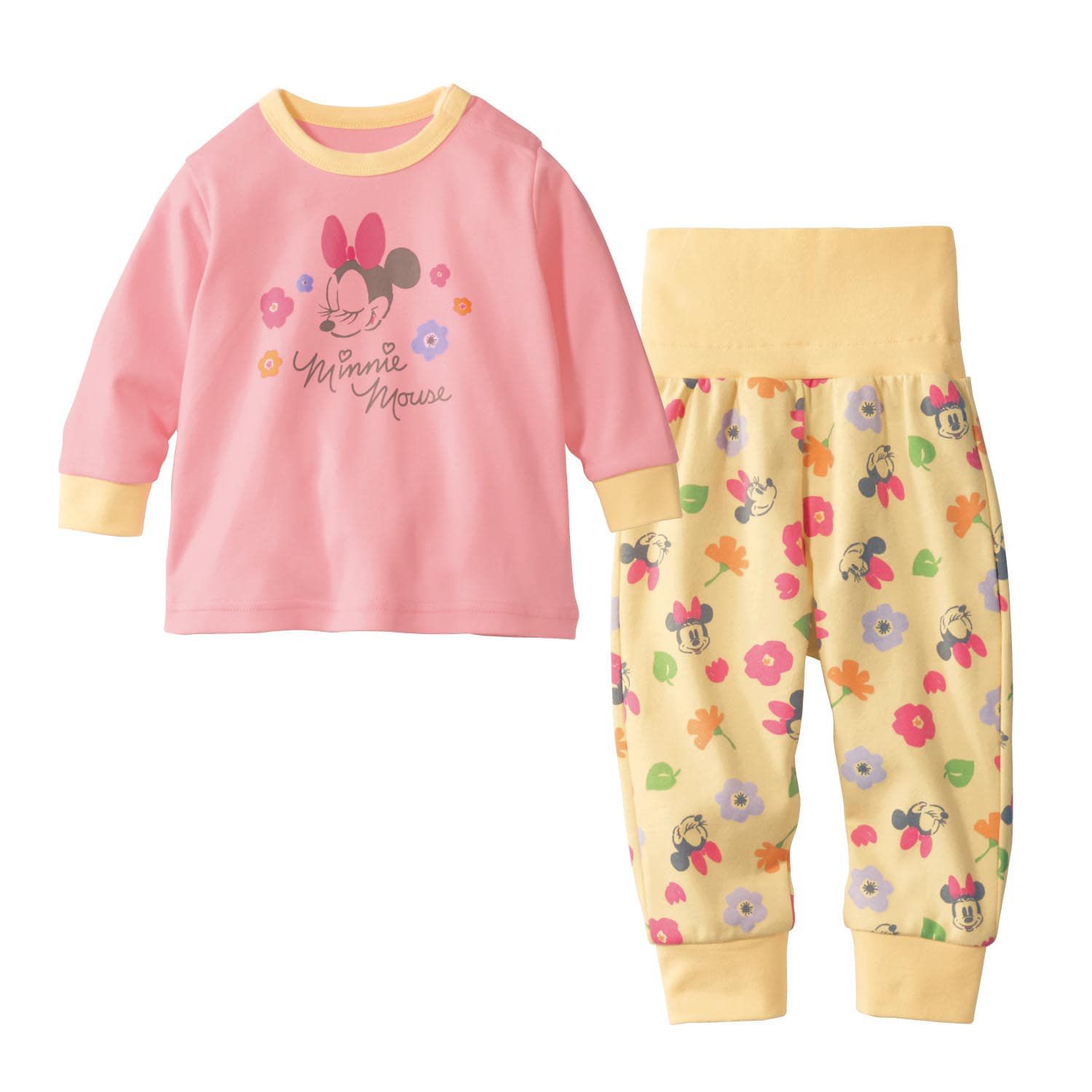 日本千趣會 - 迪士尼 兒童腹卷長袖家居服-米妮花花-粉紅