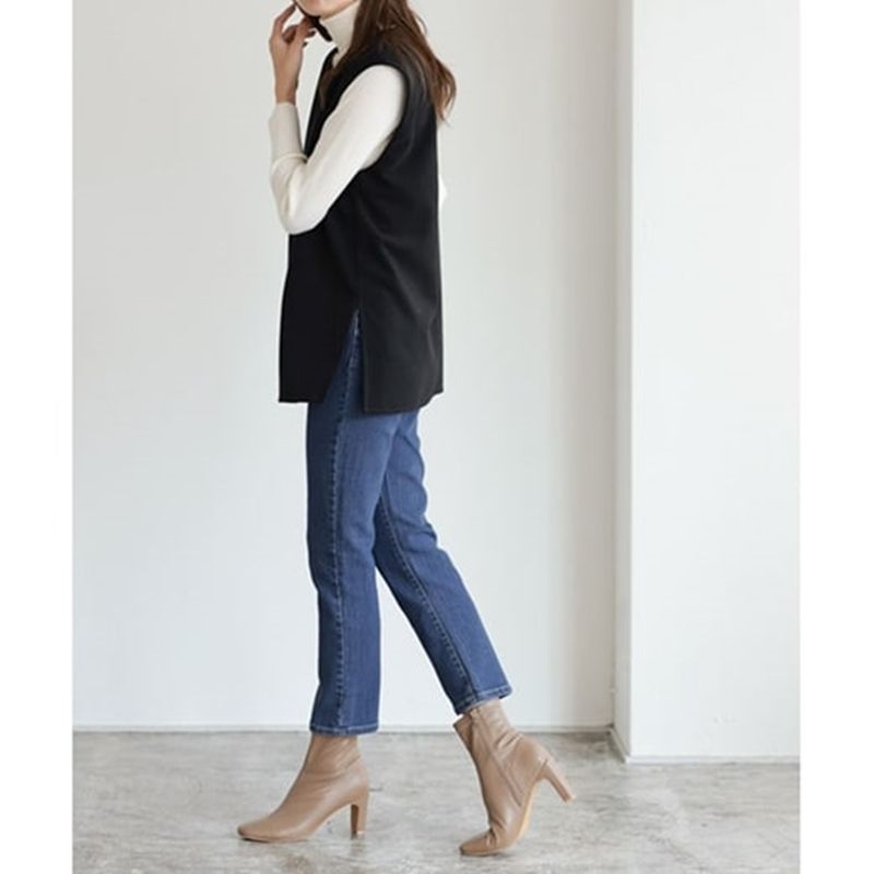 日本 BELLUNA - 簡約修長美腿彈性單寧褲-水藍