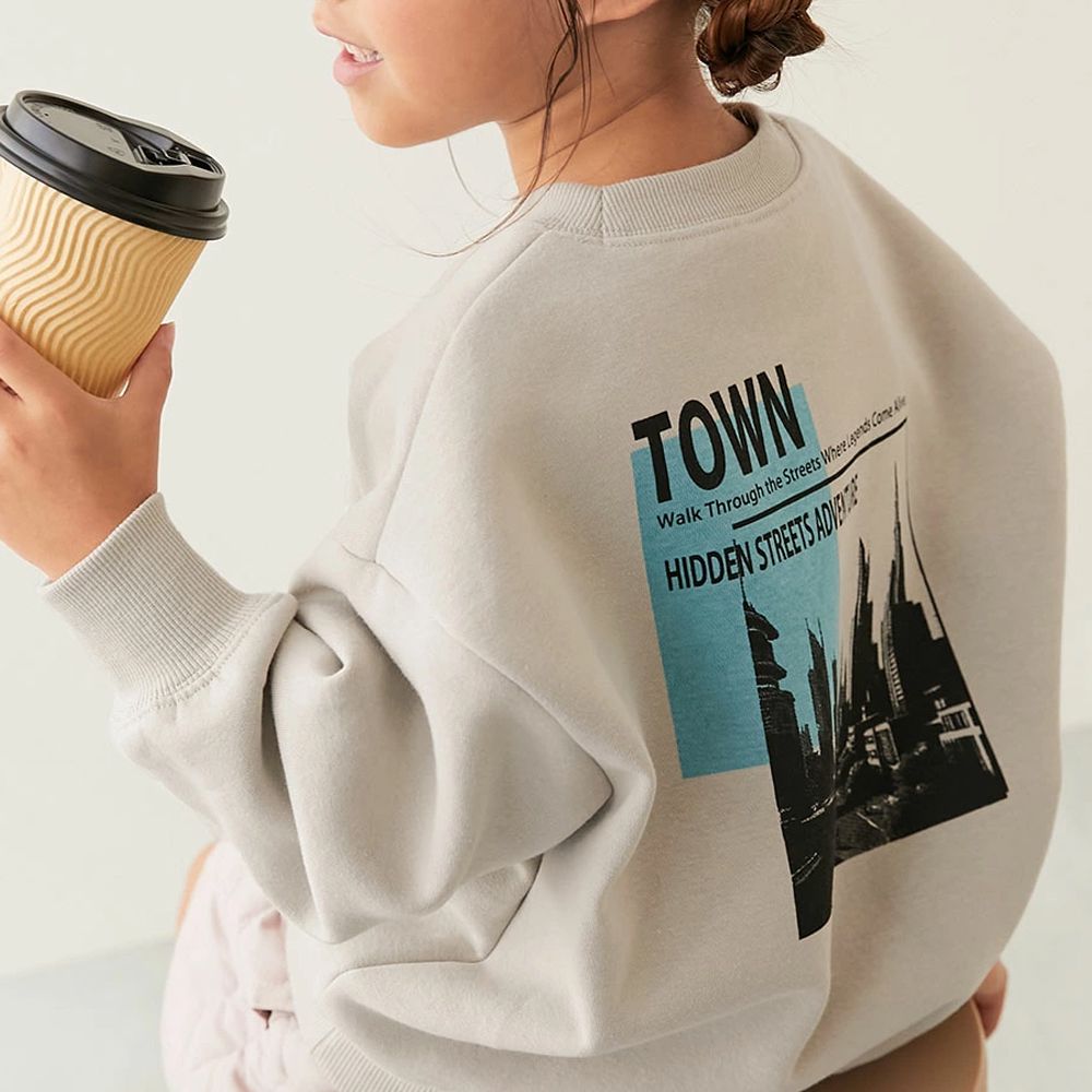 熱銷定番 裏起毛落肩大學長袖上衣-城市-灰杏