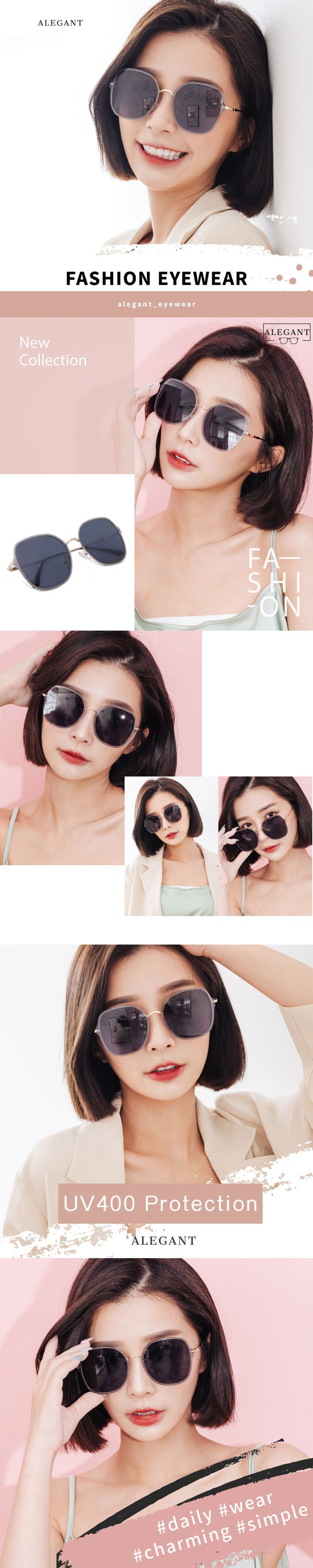 ALEGANT - 輕時尚靜瑟黑果凍透視金屬鏡框設計墨鏡│UV400太陽眼鏡