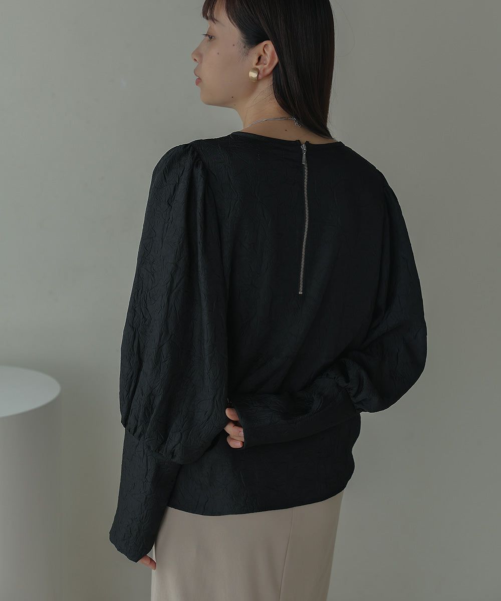 日本 Bab - 光澤感抽繩泡泡袖上衣-香檳