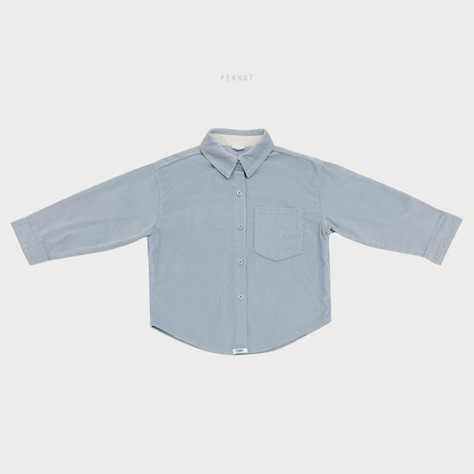 韓國 PEANUT - 燈芯絨口袋長袖襯衫/外套-淺黃