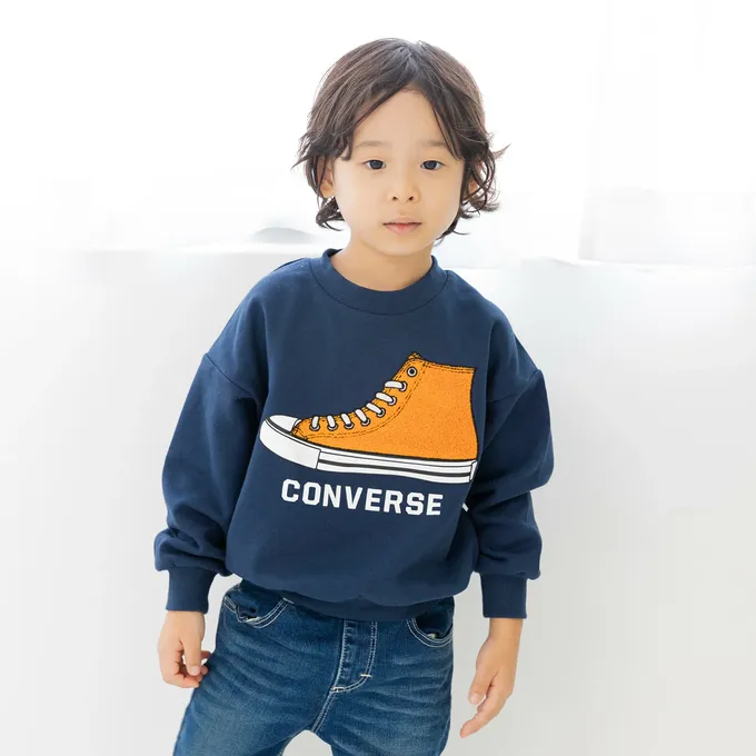 日本 Chil2 - CONVERSE聯名 縮口印花長袖上衣-星星-杏X紫