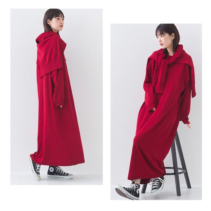 日本 OMNES - 落肩優雅柔滑嫘縈素色長袖洋裝-深灰