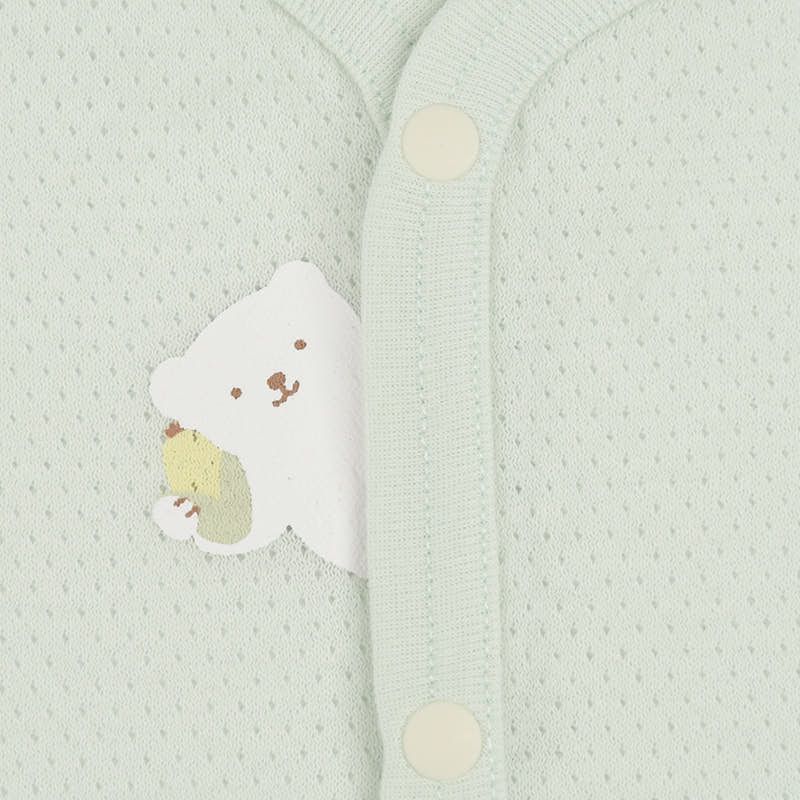 akachan honpo - 短袖前開式網眼包屁衣2件組-玉米-綠色