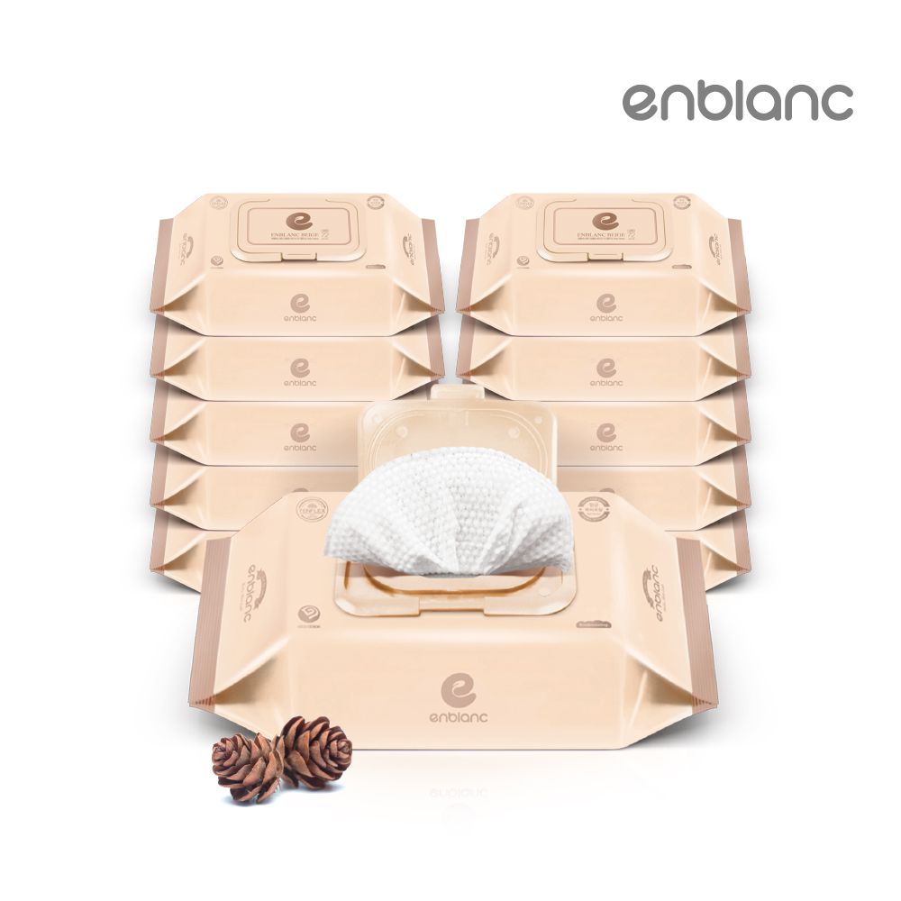 韓國 ENBLANC - 銀離子抗菌｜輕厚松針｜純水濕紙巾-有蓋大包-淺米色-72抽10包