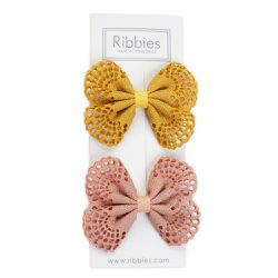 英國 Ribbies - 典雅洞洞蝴蝶結(黃/玫瑰粉)
