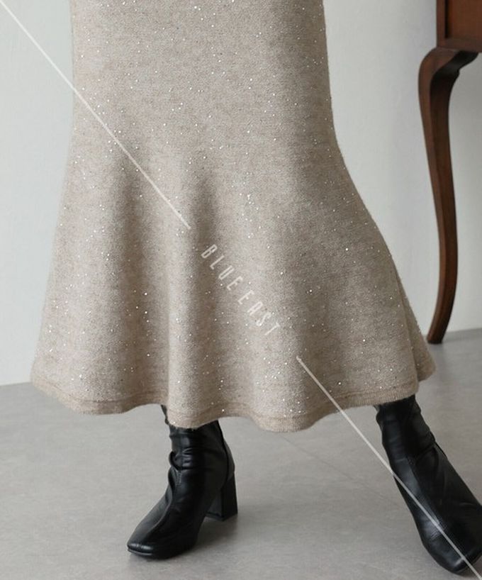 日本 BLUE EAST - 閃耀亮片針織美型魚尾裙-白